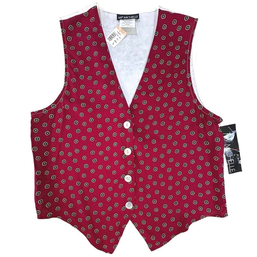 VINTAGE 90’s DEADSTOCK NWT Made USA Women’s Size Large Red Pearl Button Vest